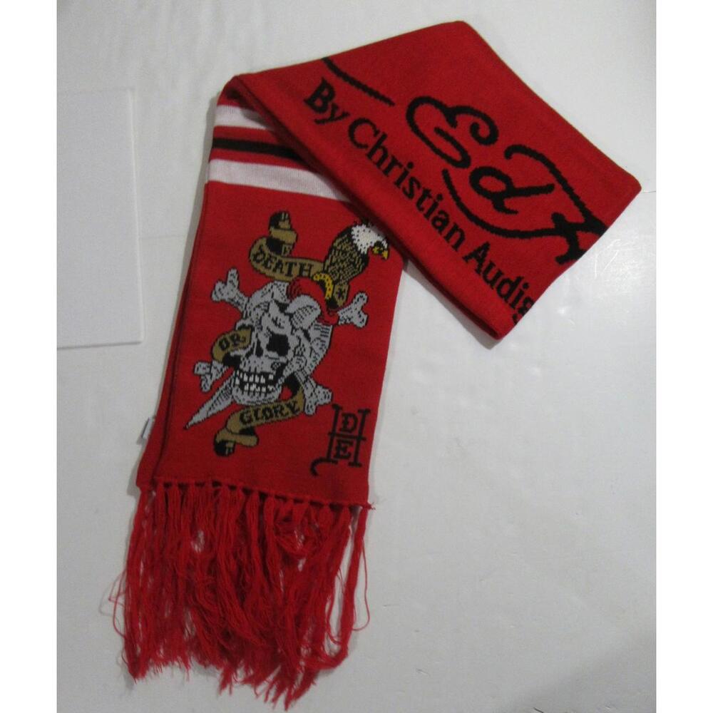 Ed Hardy by Christian Audigier Mens Death or Glory Knit Muffler Scarf Y2K NWOT